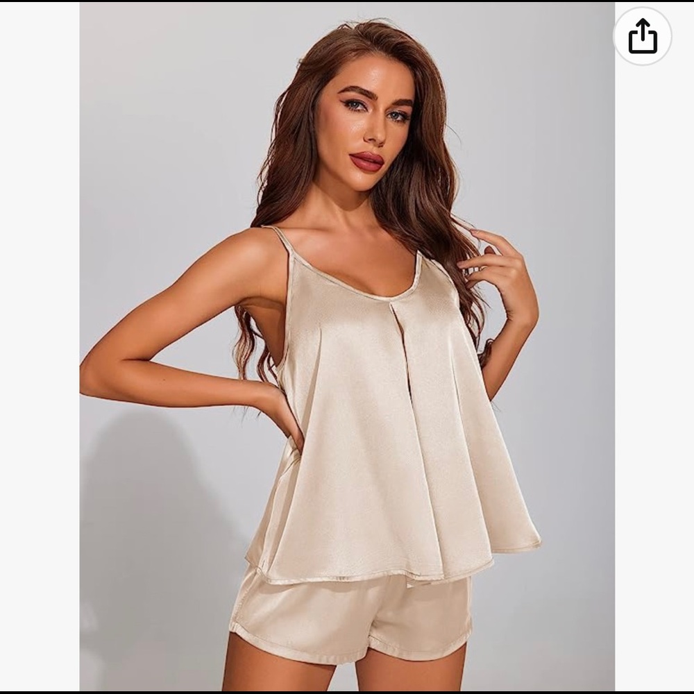 Ekouaer Womens Silk Satin Pajamas Sets Soft Cami Shorts Pjs Sets Sleepwear Bride